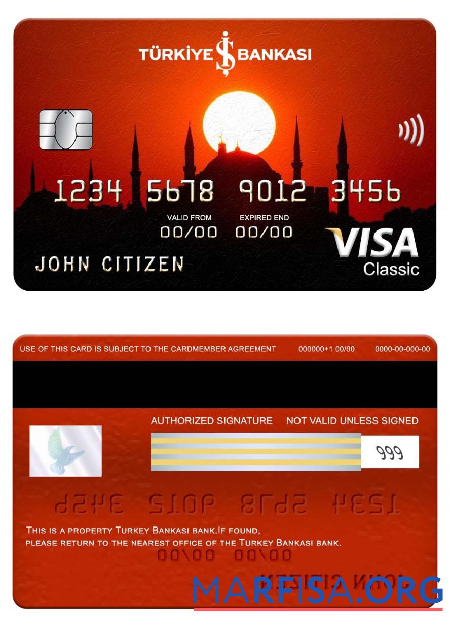 Downloadable Turkey Bankasi bank visa classic card example